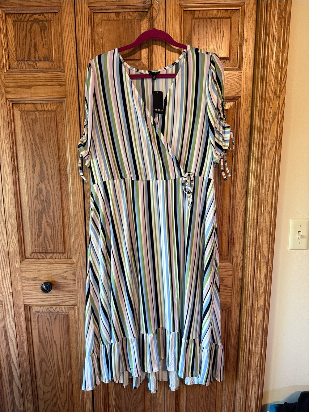 Torrid Striped V-Neck Faux Wrap Midi Dress - Multi
